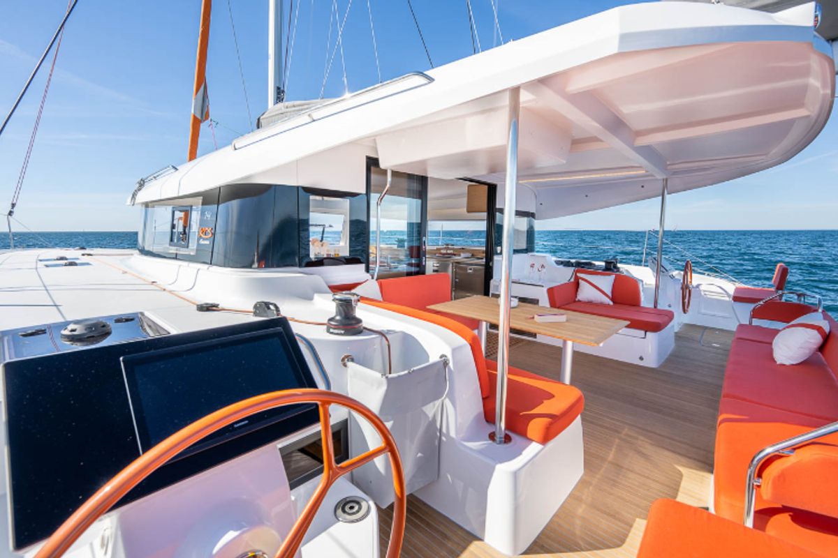 Deck of Mon Bijou, a Excess 14 catamaran at Toulon, France
