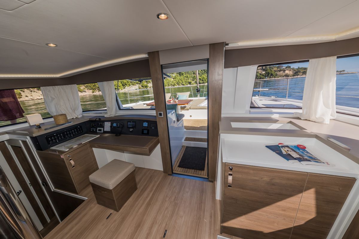 Salon of Bon Vivant, a Bali 4.8 catamaran at Grad Kaštela, Croatia