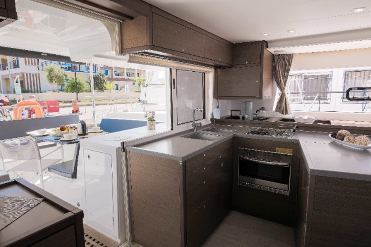 Galley of Mary One, a Lagoon 450 F catamaran at Municipal Unit of Palairos, Greece