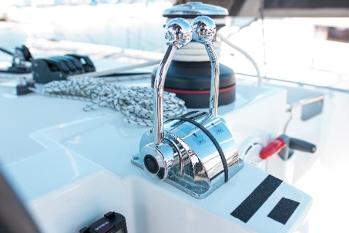 Cockpit of Mary One, a Lagoon 450 F catamaran at Municipal Unit of Palairos, Greece