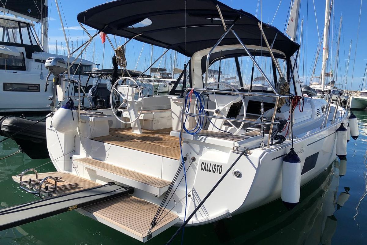 Exterior view of Callisto, a Beneteau Oceanis 46.1 sailboat at Salerno, Italy