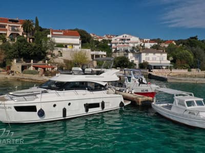 Spaceship, a Bavaria Virtess 420 Fly yacht at Punat, Croatia