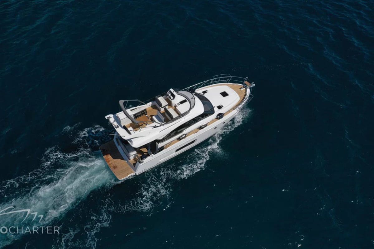 Spaceship, a Bavaria Virtess 420 Fly yacht at Punat, Croatia