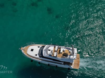 Spaceship, a Bavaria Virtess 420 Fly yacht at Punat, Croatia