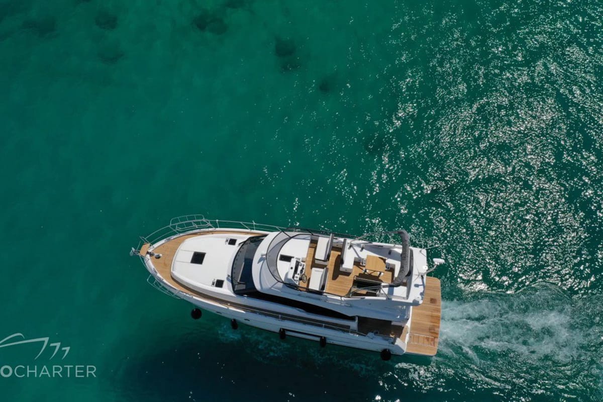 Spaceship, a Bavaria Virtess 420 Fly yacht at Punat, Croatia