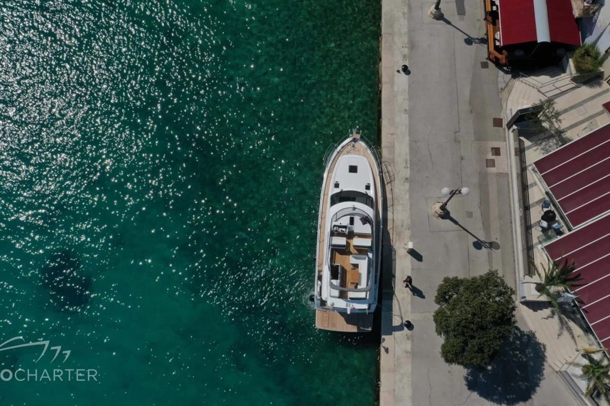 Spaceship, a Bavaria Virtess 420 Fly yacht at Punat, Croatia