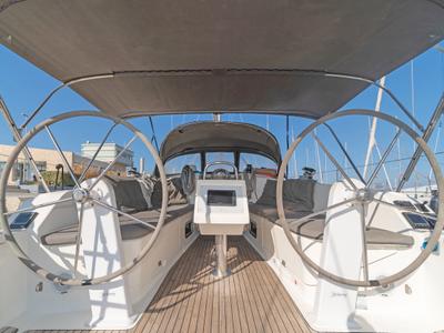 Cockpit of Altair, a Bavaria Cruiser 41 sailboat at Volos Municipality, Greece