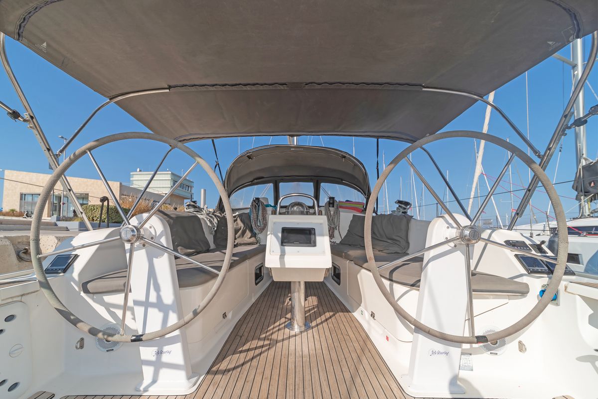 Cockpit of Altair, a Bavaria Cruiser 41 sailboat at Volos Municipality, Greece