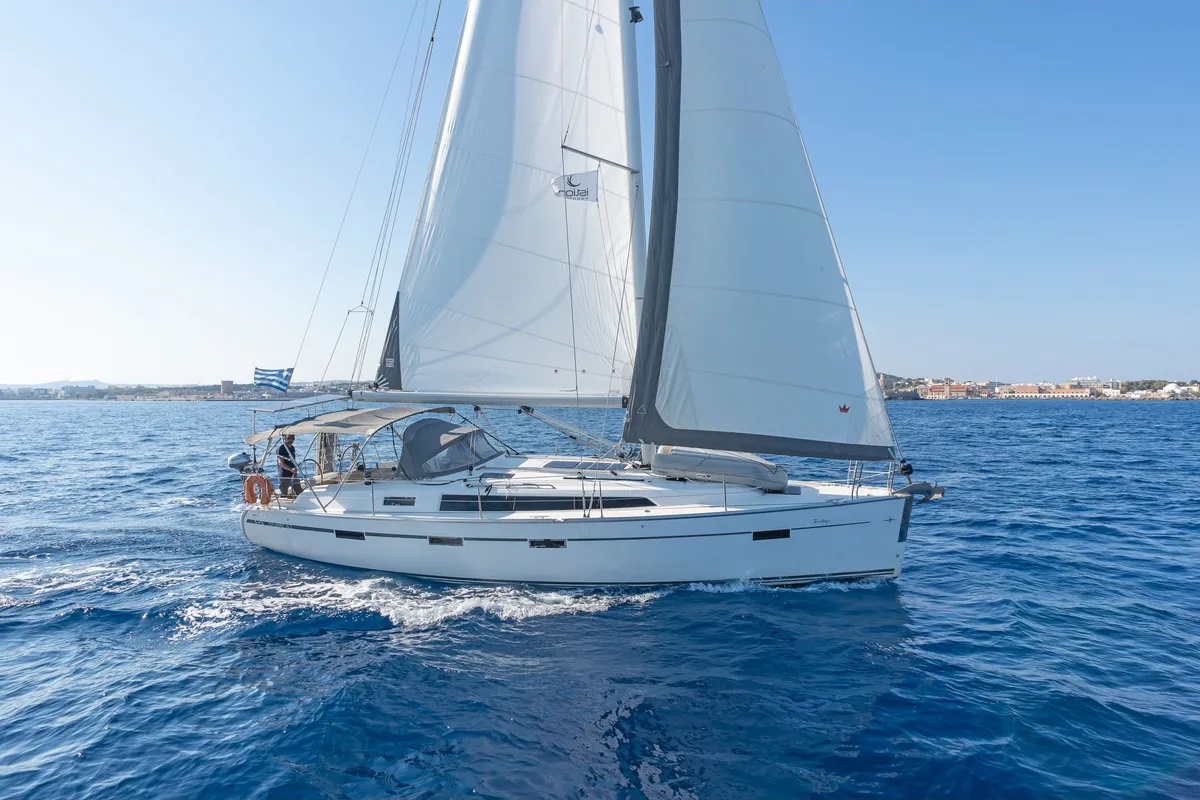 Exterior view of Altair, a Bavaria Cruiser 41 sailboat at Volos Municipality, Greece