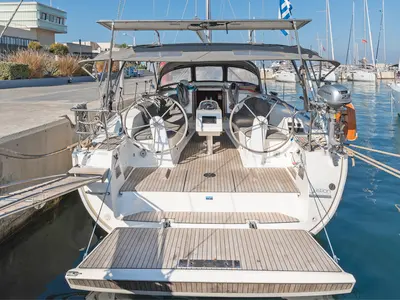 Deck of Altair, a Bavaria Cruiser 41 sailboat at Volos Municipality, Greece