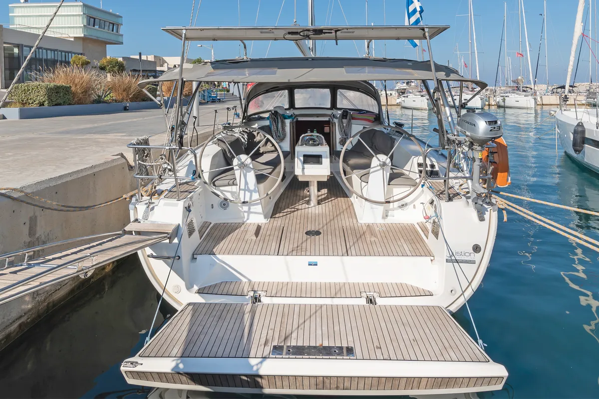Deck of Altair, a Bavaria Cruiser 41 sailboat at Volos Municipality, Greece