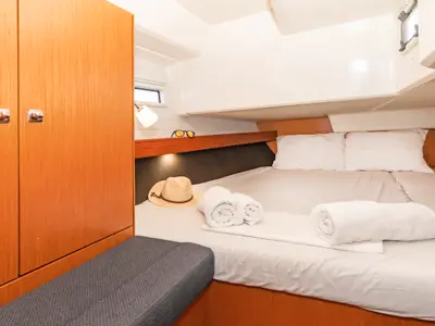 Cabin on Altair, a Bavaria Cruiser 41 sailboat at Volos Municipality, Greece