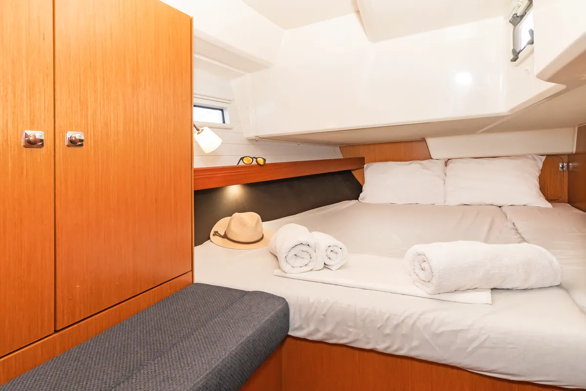 Cabin on Altair, a Bavaria Cruiser 41 sailboat at Volos Municipality, Greece