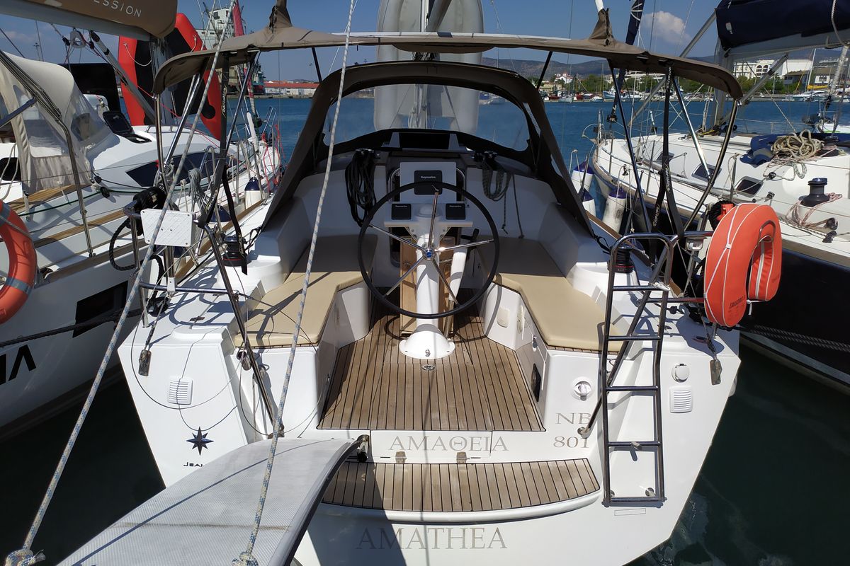 Cockpit of Amathea, a Jeanneau Sun Odyssey 319 sailboat at Volos Municipality, Greece