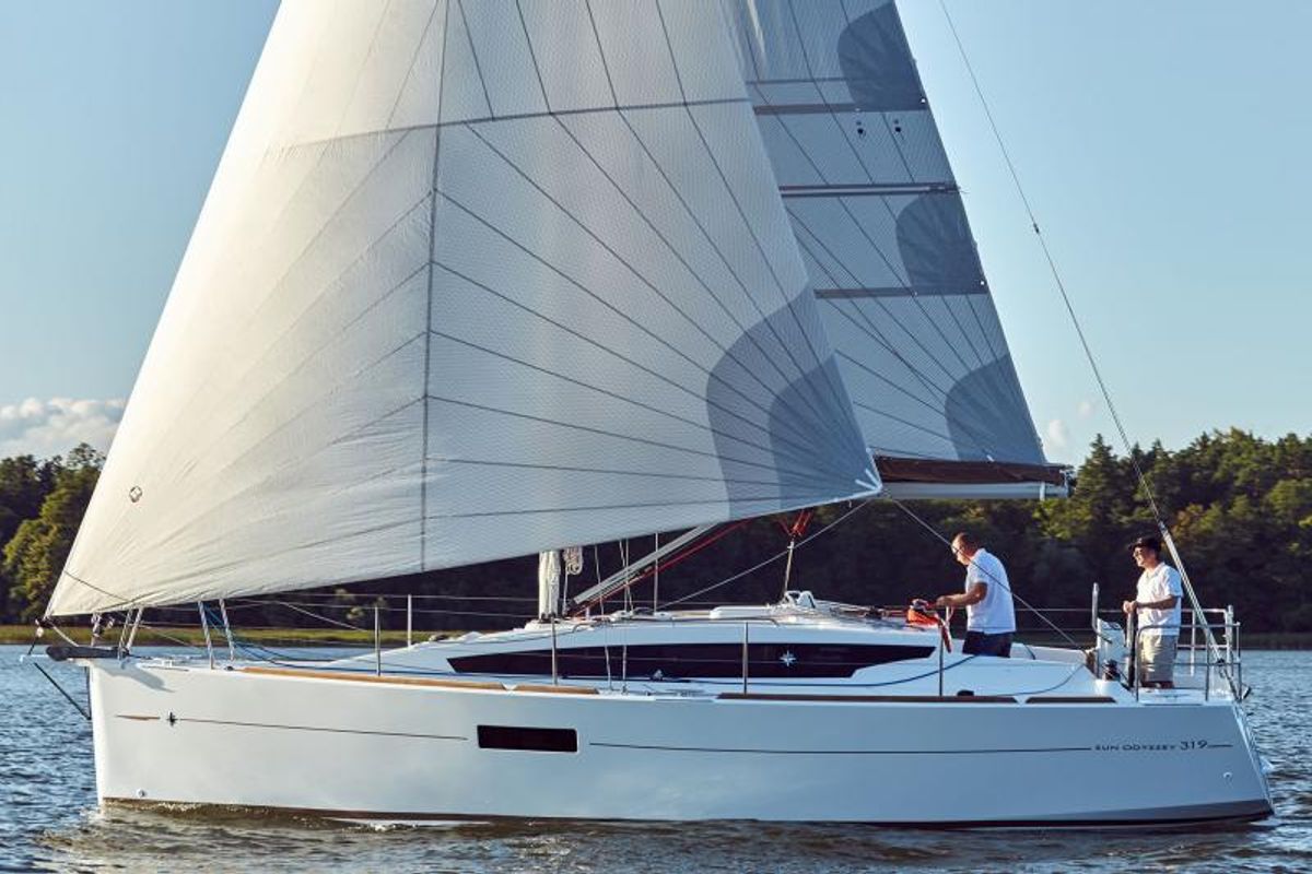 Exterior view of Amathea, a Jeanneau Sun Odyssey 319 sailboat at Volos Municipality, Greece