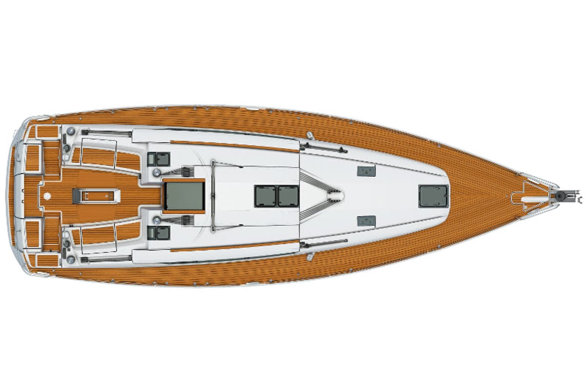 Exterior view of Alpha, a Jeanneau Sun Odyssey 449 sailboat at Athens, Greece