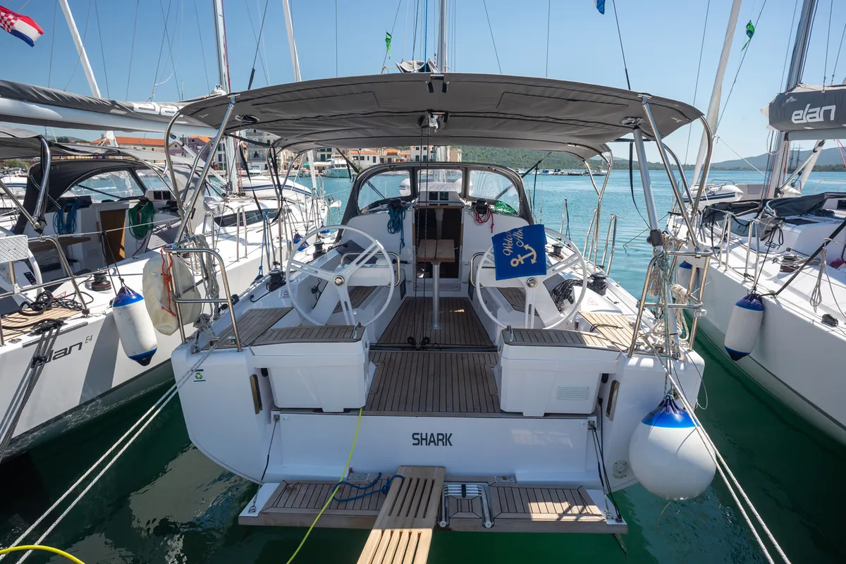 Cockpit of Alisa, a Elan E4 sailboat at Betina, Croatia