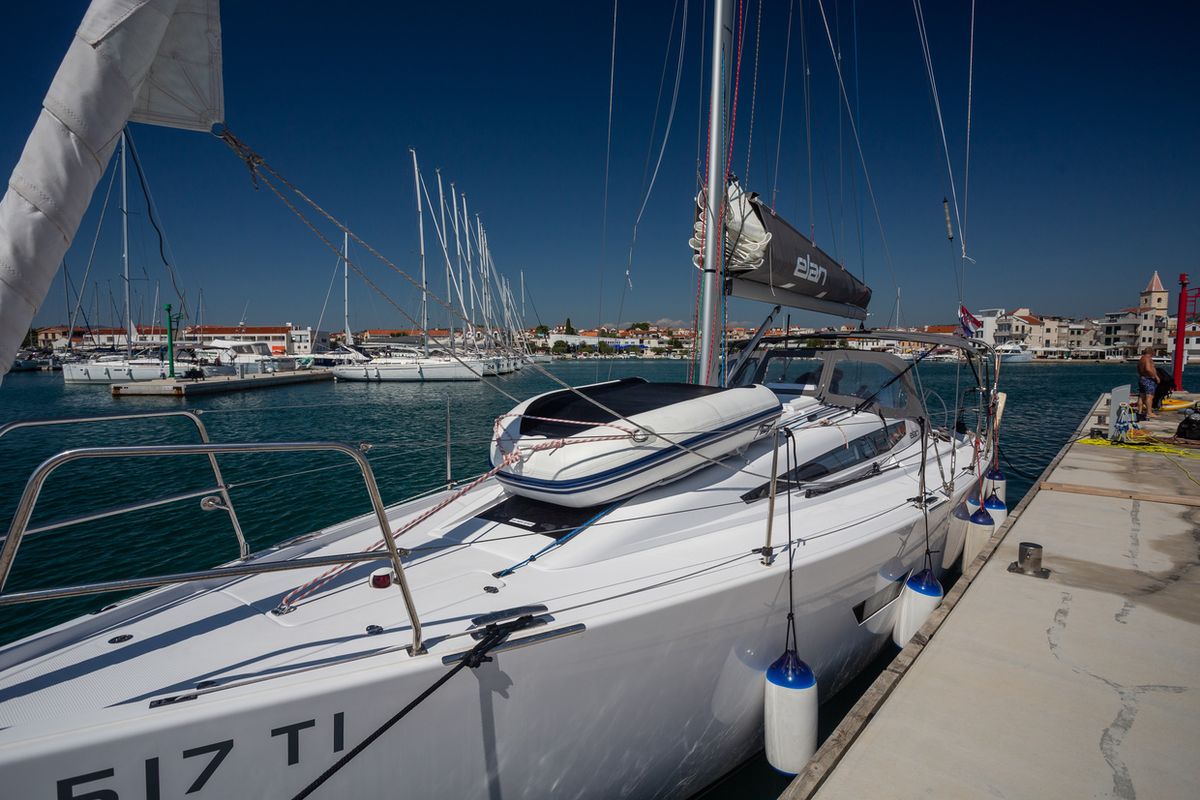 Deck of Alisa, a Elan E4 sailboat at Betina, Croatia