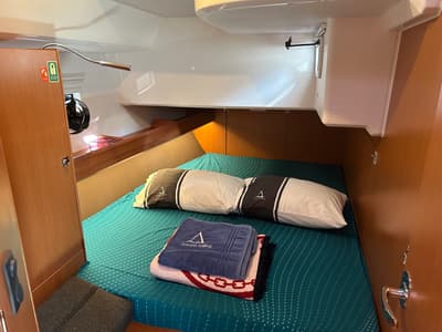 Cabin on Suncity 5, a Bavaria Cruiser 46 sailboat at Fethiye, Turkey