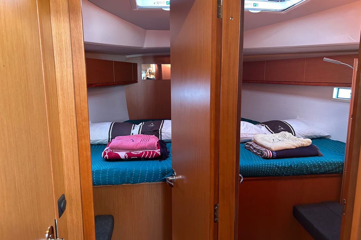 Cabin on Suncity 5, a Bavaria Cruiser 46 sailboat at Fethiye, Turkey