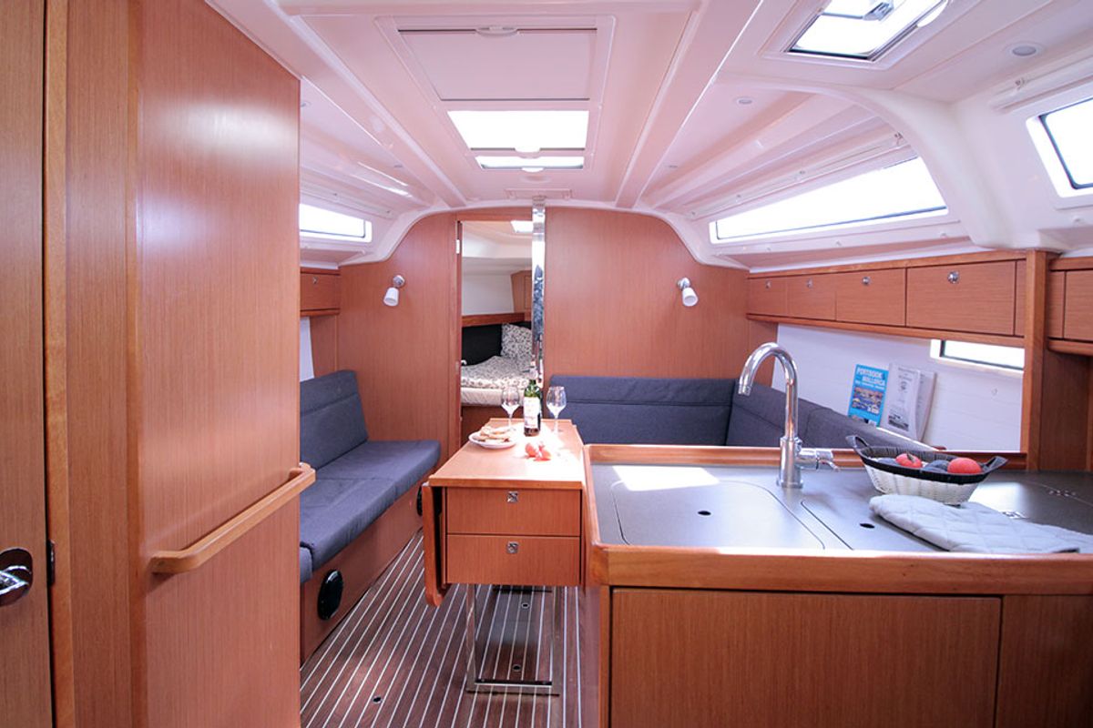 Salon of Chilly Lilly, a Bavaria Cruiser 37 sailboat at Llucmajor, Spain