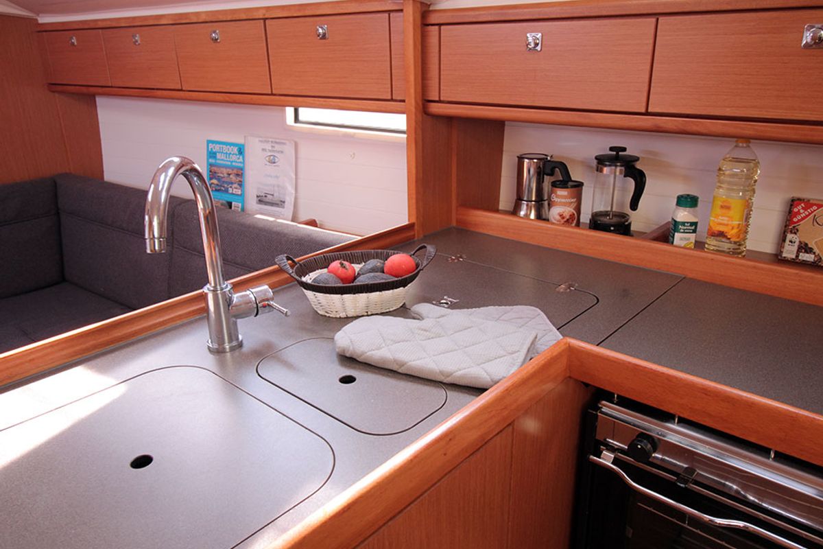 Galley of Chilly Lilly, a Bavaria Cruiser 37 sailboat at Llucmajor, Spain