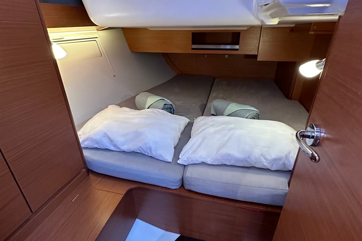 Cabin on INO, a Dufour 390 Grand Large sailboat at Athens, Greece