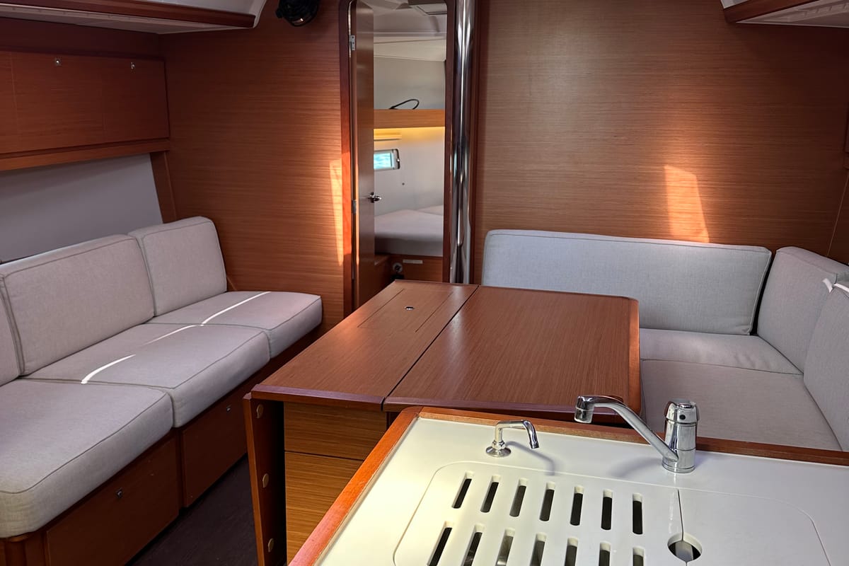 Salon of INO, a Dufour 390 Grand Large sailboat at Athens, Greece