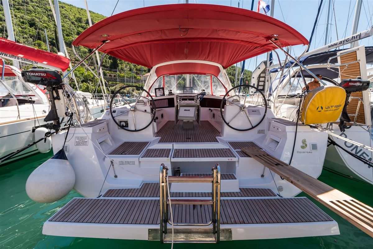 Cockpit of Ultra Dubrovnik, a Beneteau Oceanis 48 sailboat at Općina Medulin, Croatia