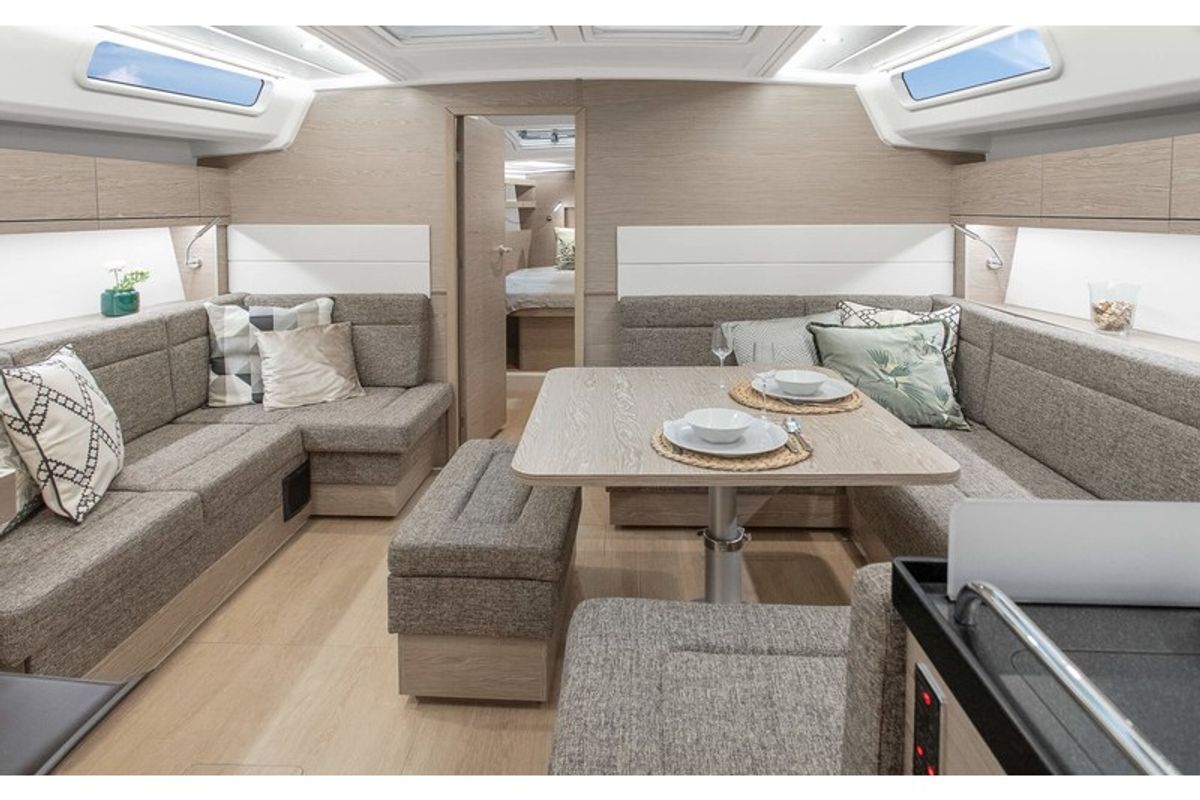 Salon of Sea Pearl, a Hanse Yachts Hanse 458 sailboat at Kos, Greece