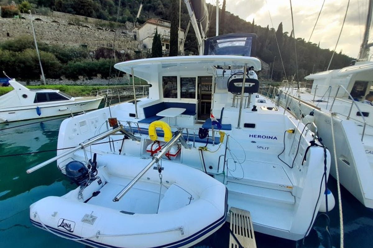Deck of Heroina, a Lagoon 40 catamaran at Dubrovnik, Croatia