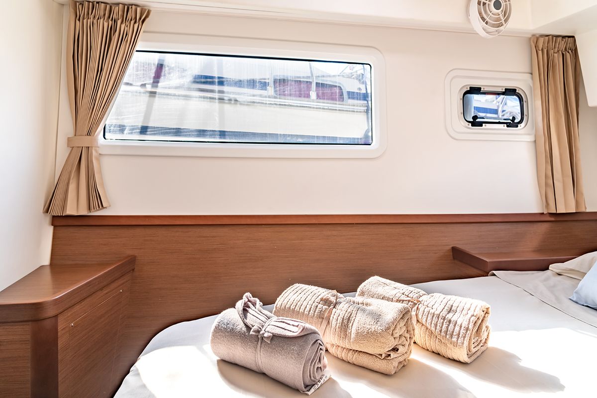Cabin on Beatrix, a Lagoon 42 catamaran at Cagliari, Italy