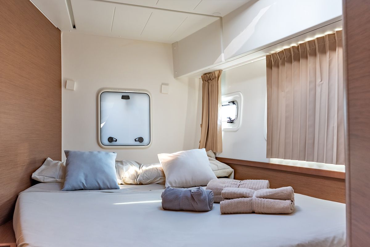 Cabin on Beatrix, a Lagoon 42 catamaran at Cagliari, Italy