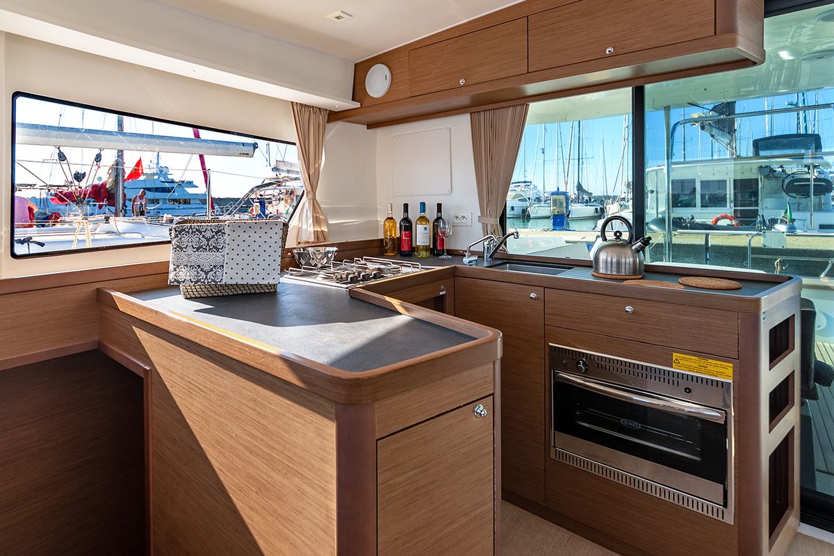 Galley of Beatrix, a Lagoon 42 catamaran at Cagliari, Italy