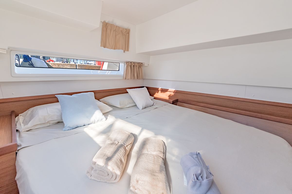 Cabin on Beatrix, a Lagoon 42 catamaran at Cagliari, Italy