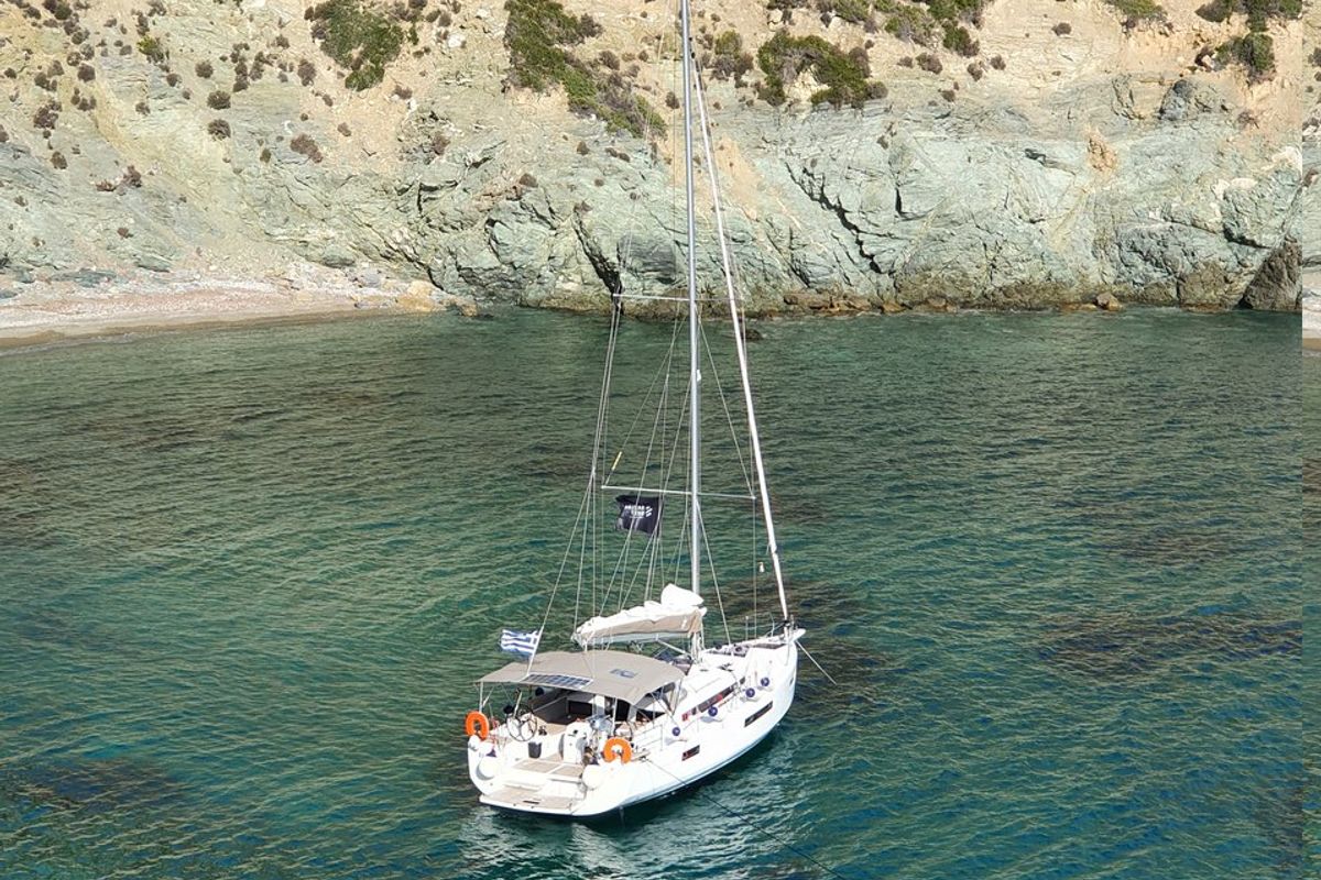 Exterior view of Eleni, a Jeanneau Sun Odyssey 440 sailboat at Sithonia Municipal Unit, Greece
