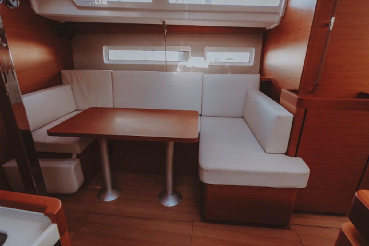 Salon of Eleni, a Jeanneau Sun Odyssey 440 sailboat at Sithonia Municipal Unit, Greece