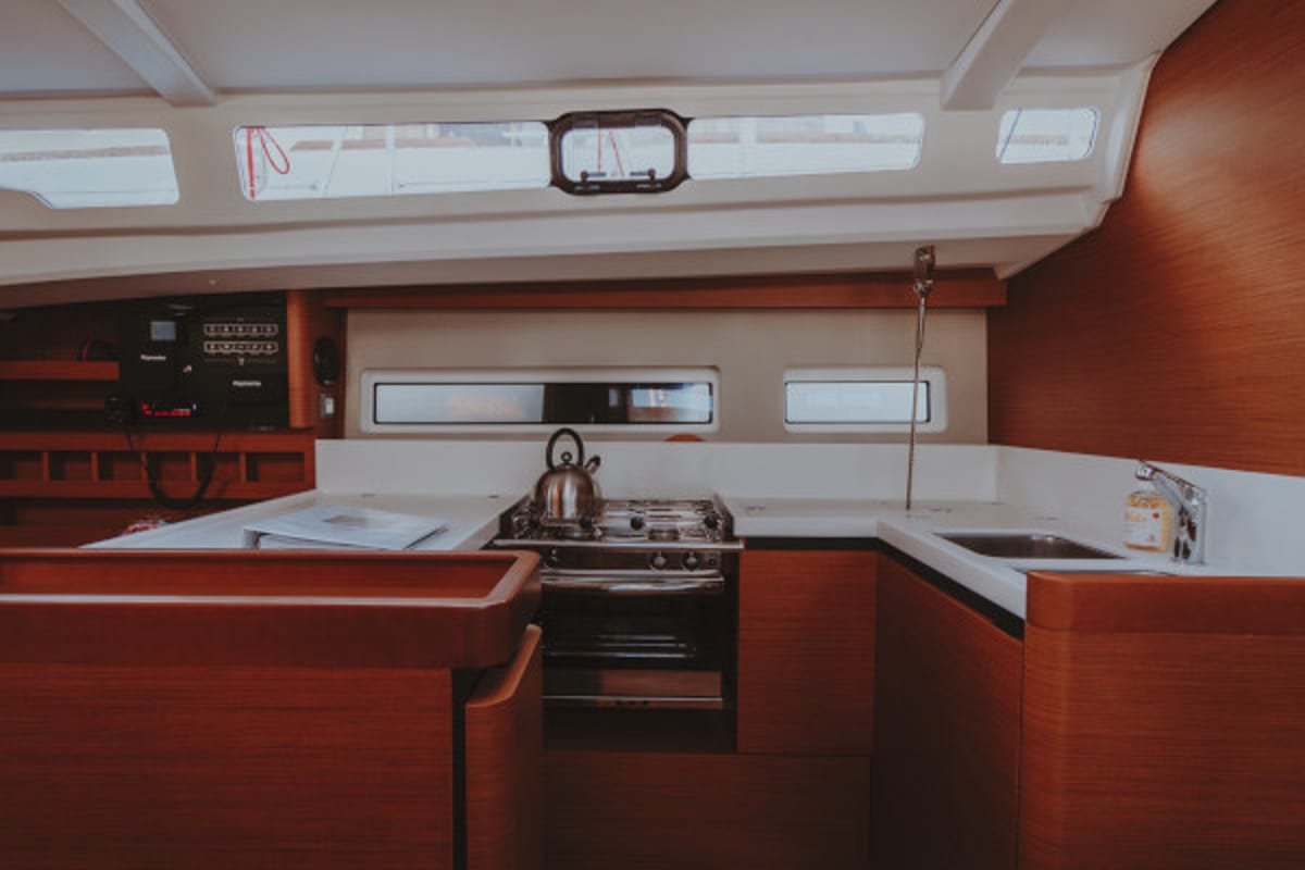 Galley of Eleni, a Jeanneau Sun Odyssey 440 sailboat at Sithonia Municipal Unit, Greece