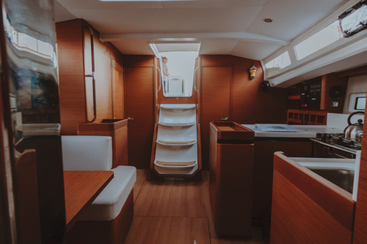 Salon of Eleni, a Jeanneau Sun Odyssey 440 sailboat at Sithonia Municipal Unit, Greece