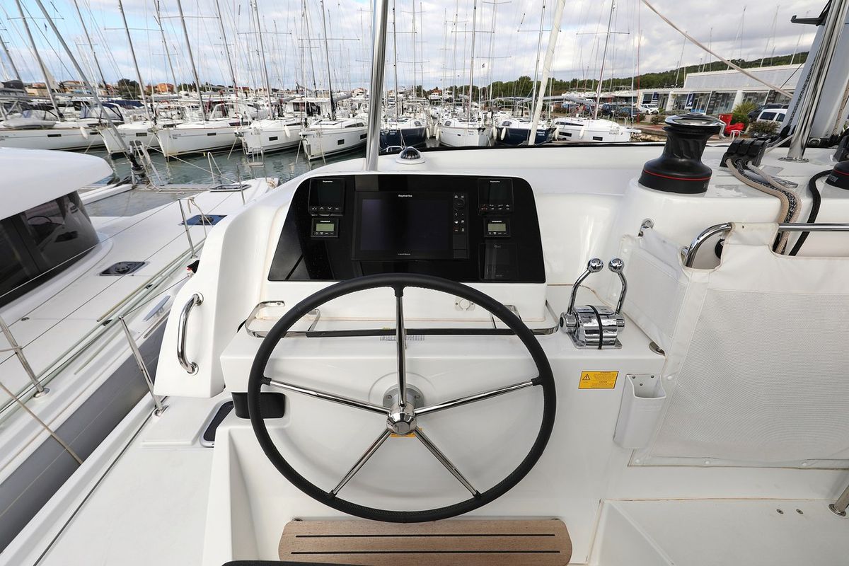 Cockpit of Zara, a Lagoon 42 catamaran at Općina Sukošan, Croatia