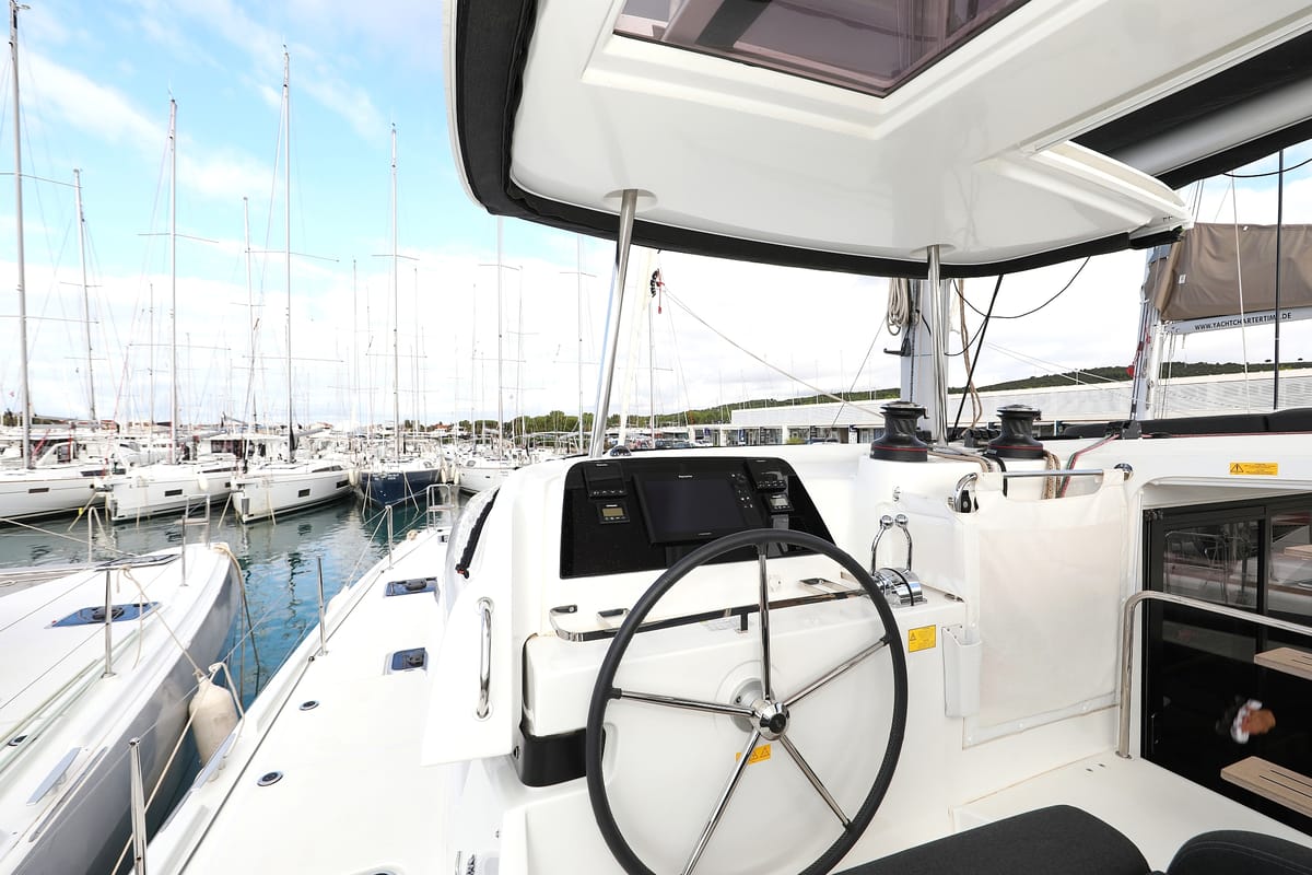 Cockpit of Zara, a Lagoon 42 catamaran at Općina Sukošan, Croatia