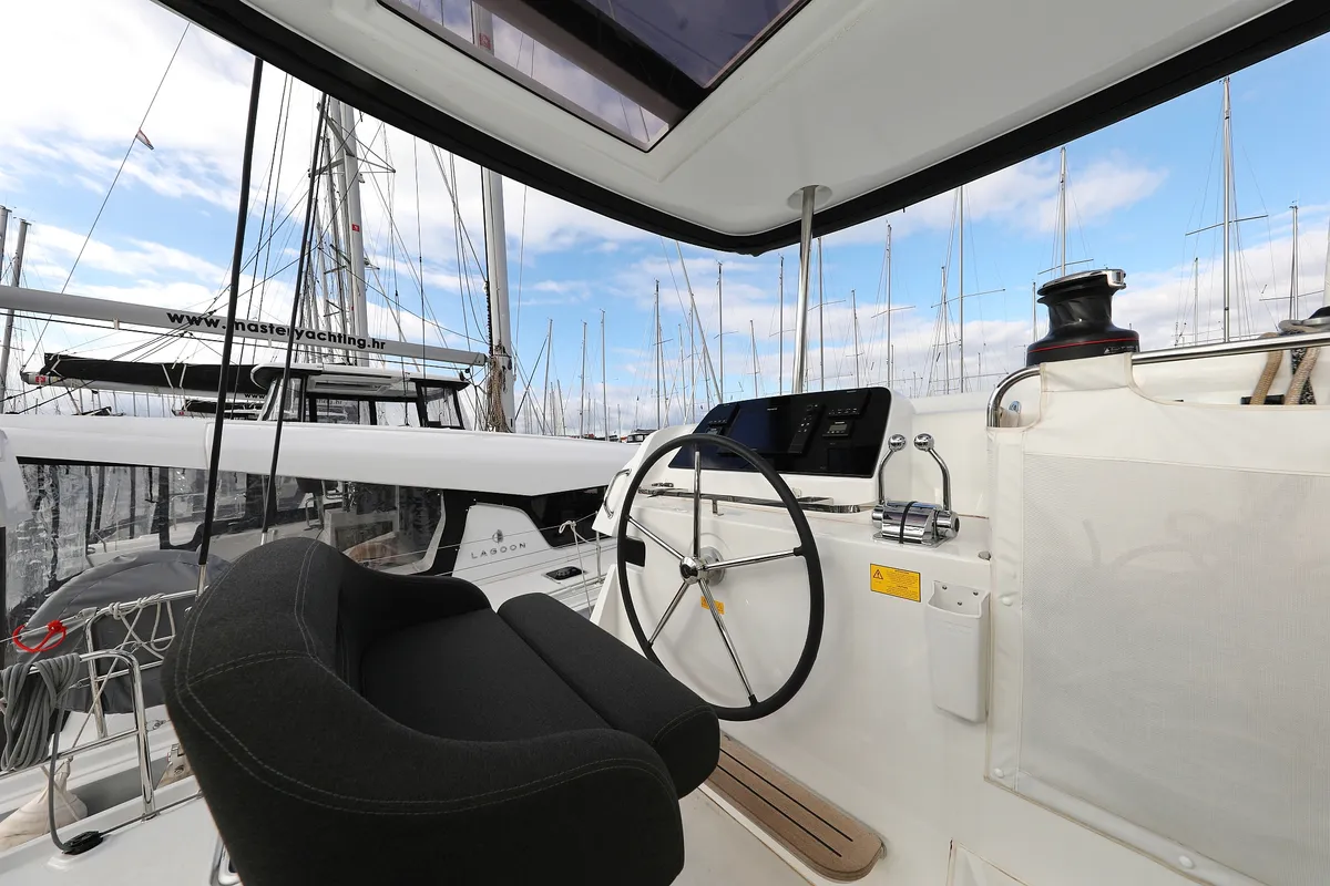 Cockpit of Zara, a Lagoon 42 catamaran at Općina Sukošan, Croatia