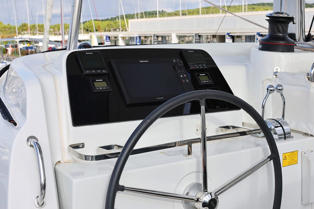 Cockpit of Zara, a Lagoon 42 catamaran at Općina Sukošan, Croatia
