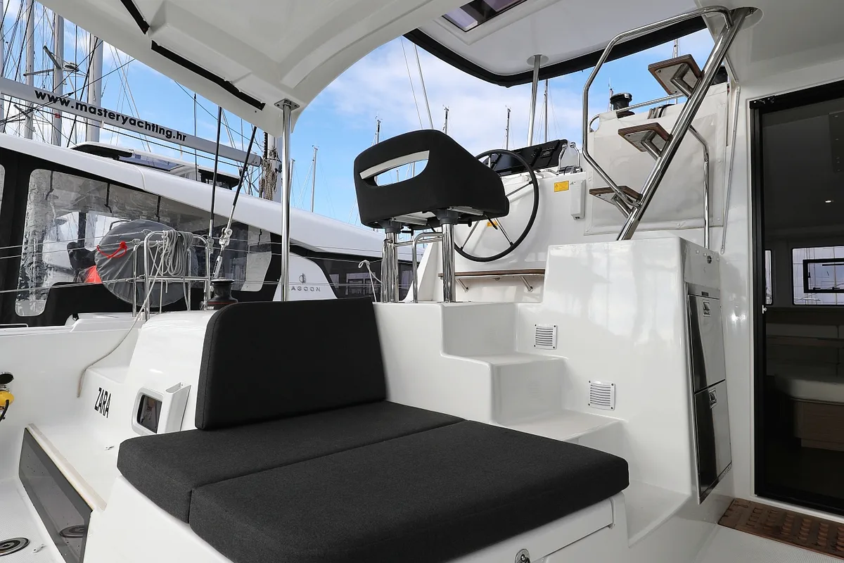 Cockpit of Zara, a Lagoon 42 catamaran at Općina Sukošan, Croatia