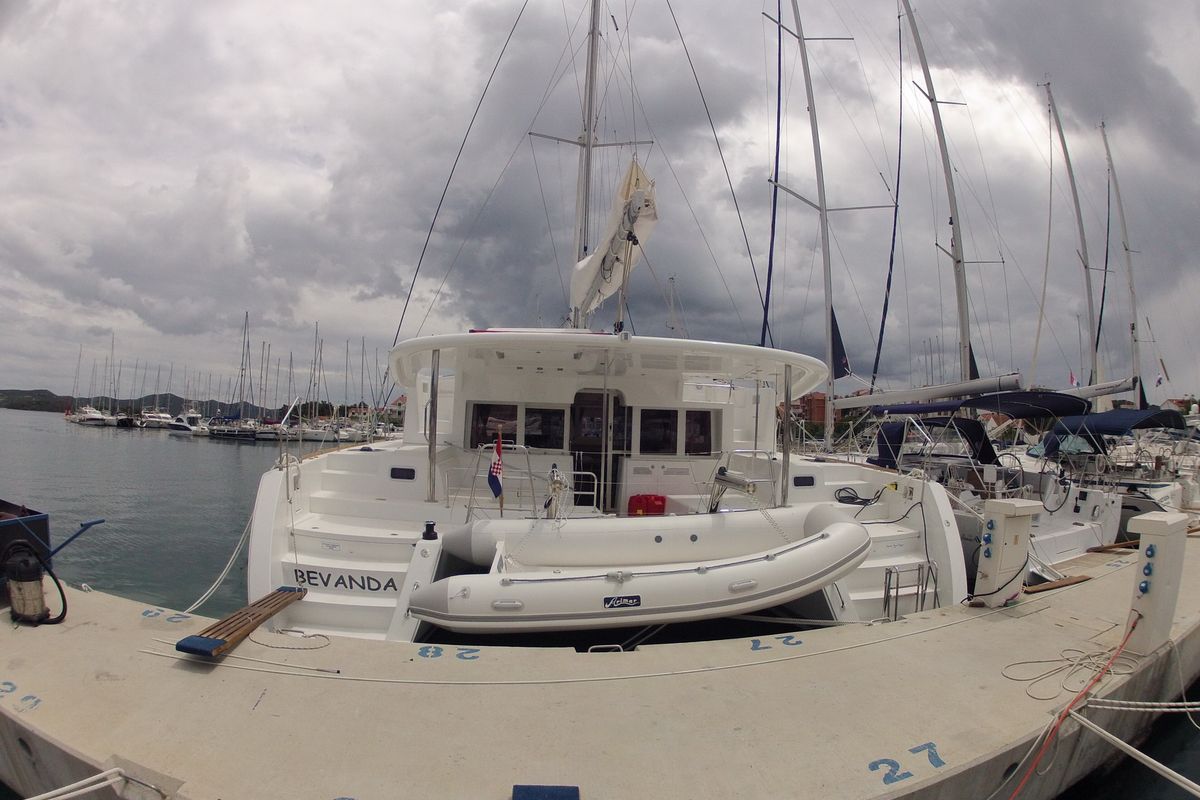 Exterior view of Bevanda, a Lagoon 450 catamaran at Općina Medulin, Croatia