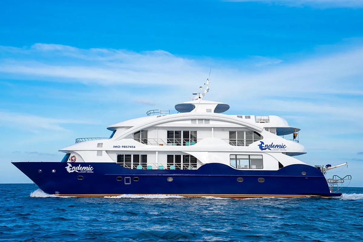 Exterior view of Endemic - Cabin 4, a Gulet Power Catamaran catamaran at Baltra, Ecuador