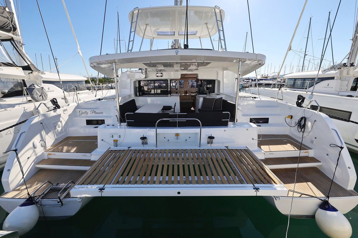 Deck of Guilty Pleasure, a Lagoon 46 catamaran at Općina Sukošan, Croatia