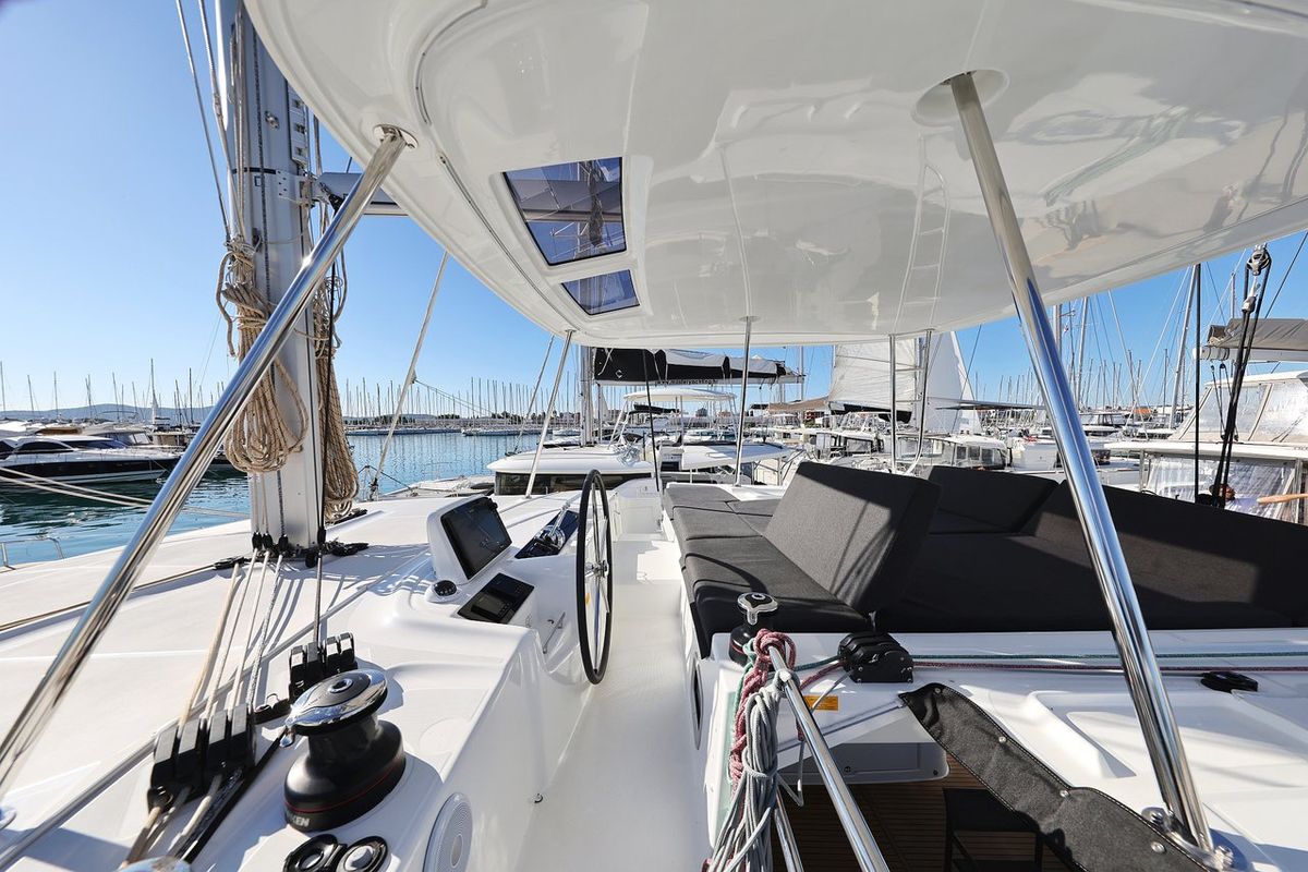 Deck of Guilty Pleasure, a Lagoon 46 catamaran at Općina Sukošan, Croatia