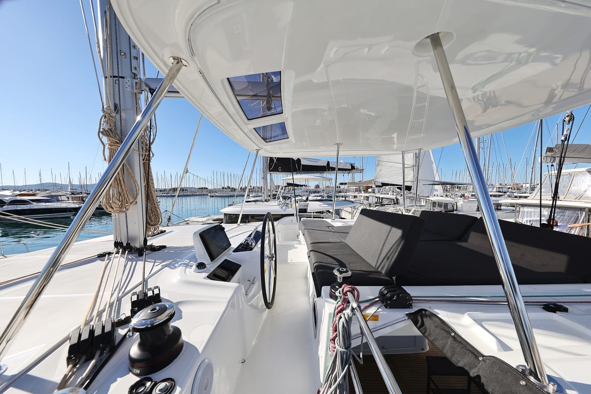 Cockpit of Guilty Pleasure, a Lagoon 46 catamaran at Općina Sukošan, Croatia