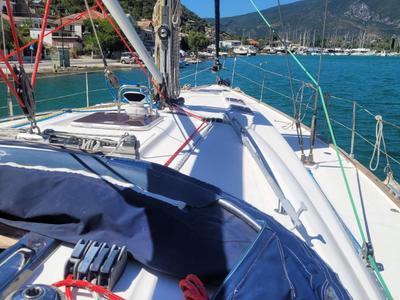 Deck of Denise, a Bavaria 46 sailboat at Municipal Unit of Ellomenos, Greece